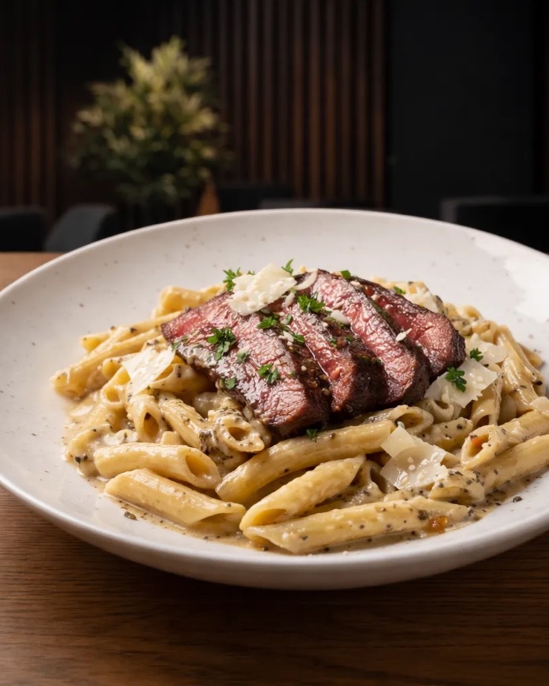 Penne al Tartufo con Manzo në TOKË Lounge Tiranë
